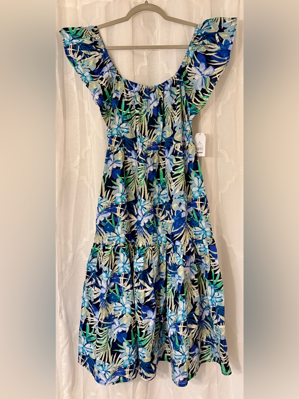 Time and Tru Blue & Green Tropical Midi Dress | Women’s Medium 8-10